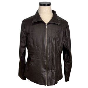 Bod & Christensen Womens Brown Leather Jacket Size 18 Vintage Zip-Front